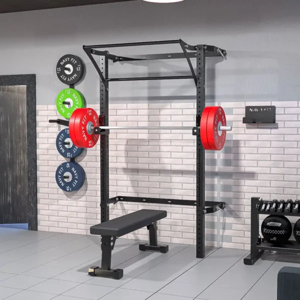 Rack Plegable Vertical Kipping Bar Navyfit con barra superior para pull-ups y muscle-ups, plegado a 22 cm.