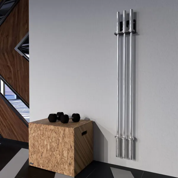 Almacenador de Pared para 3 Barras Navyfit en acero reforzado para organización vertical segura