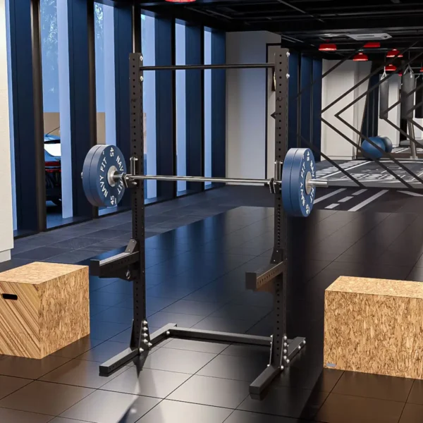 Rack de gimnasio Half Rack 90 Navyfit en color negro, diseño modular compacto para entrenamiento de fuerza en casa.