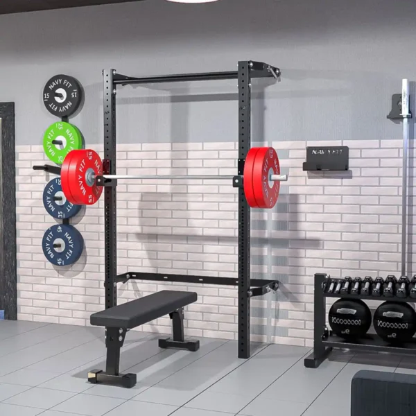 Rack Plegable Vertical Pull Up Bar Navyfit con barra superior fija, plegado a solo 13 cm de la pared