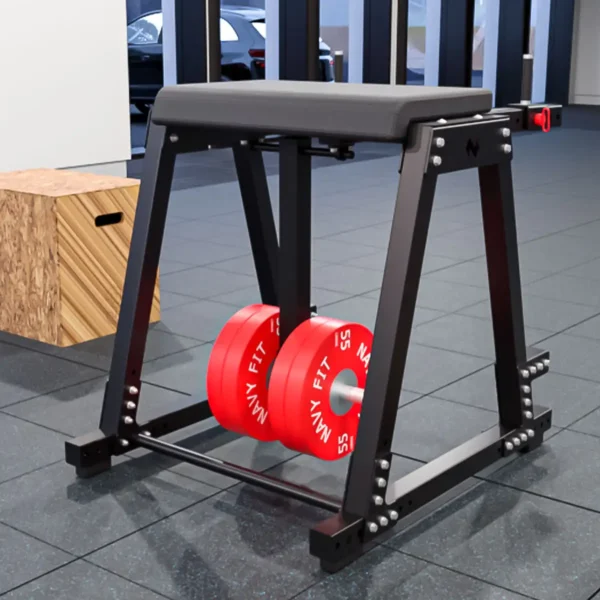 Reverse Hyper Navyfit de acero reforzado, equipo ergonómico para descompresión lumbar y trabajo de cadena posterior.