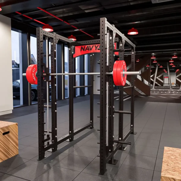 Smith Machine Navyfit de acero reforzado, máquina con guías integradas para entrenamientos de fuerza seguros.