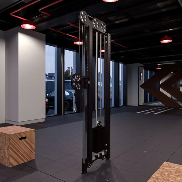 Torre de Peso Integrado Navyfit con polea alta, estructura de acero reforzado para entrenamientos de espalda y fuerza.