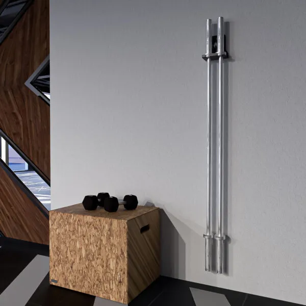 Almacenador de Pared para 2 Barras Navyfit en acero cortado láser para organización vertical segura