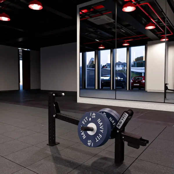 J-Squat Support Navyfit, soporte modular en acero reforzado para sentadillas con cinturón seguras y eficientes.