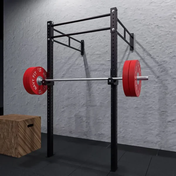 Rack de Pared Doble Barra Navyfit con doble barra superior para dominadas, squats y bench press.