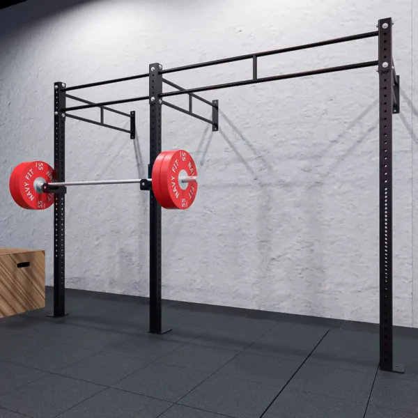 Rack de Pared Doble Barra 120″ Navyfit para squats, bench press, pull-ups y muscle-ups.