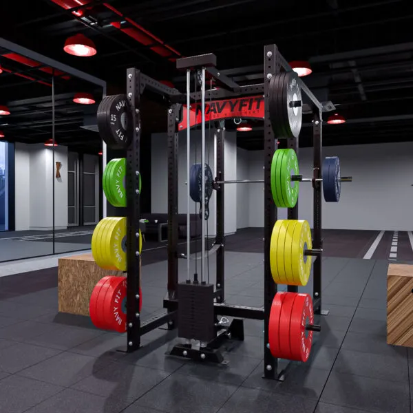 Sistema de Elevación con Peso Integrado Navyfit con torre de carga ajustable y cables para ejercicios de tracción